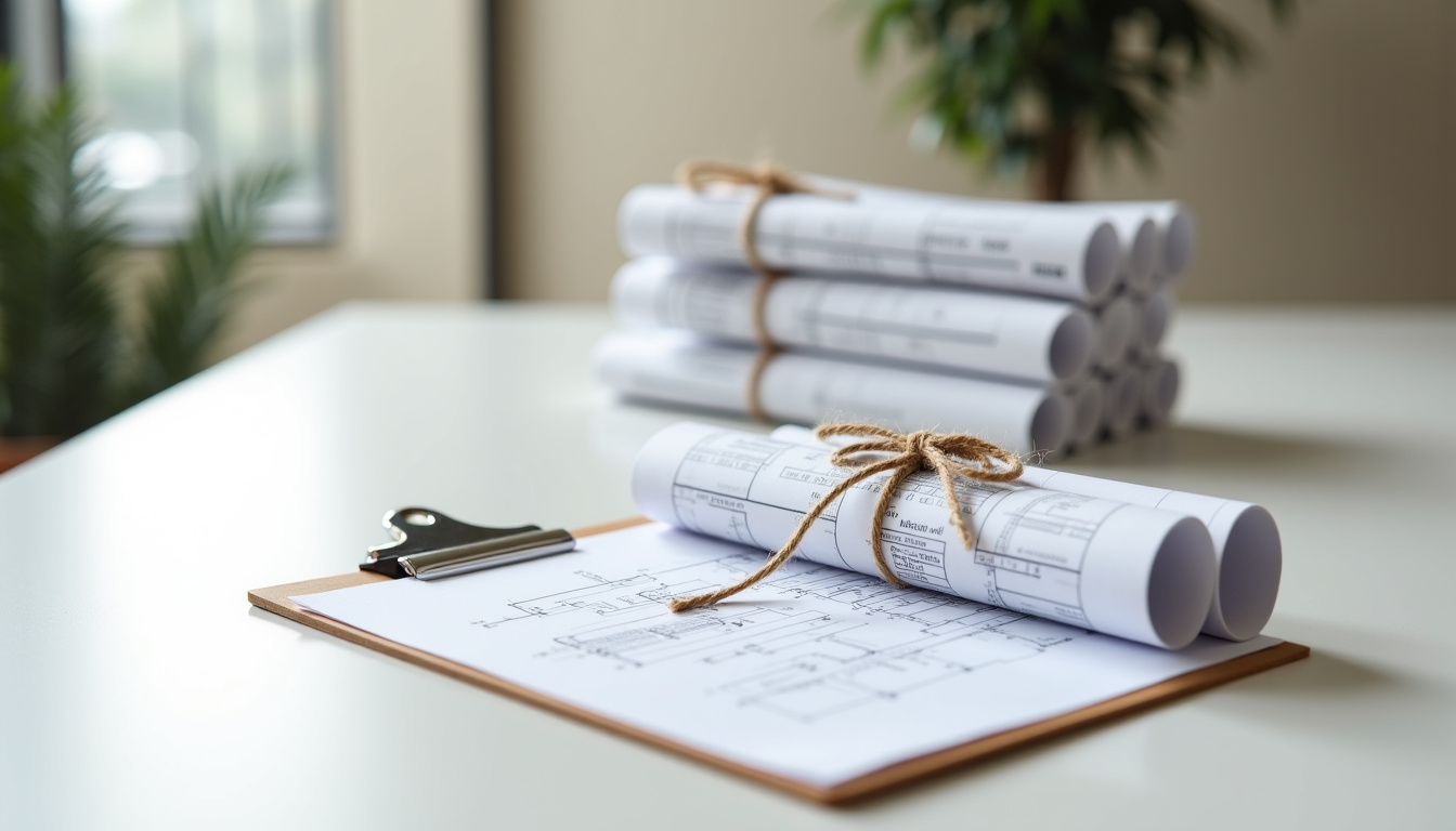 Dossier de travaux déposé sur le comptoir d