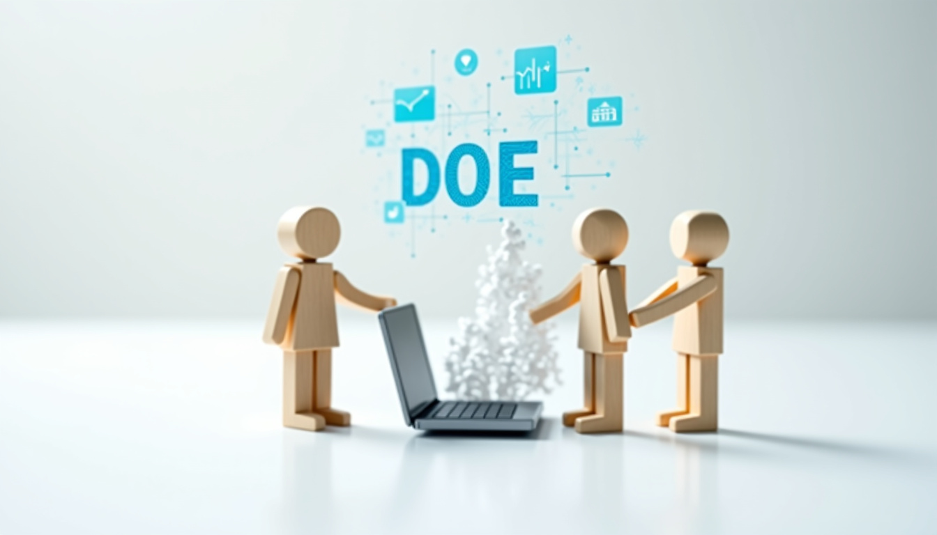 Équipe en train de consulter un classeur numérique sur tablette avec interface DOE