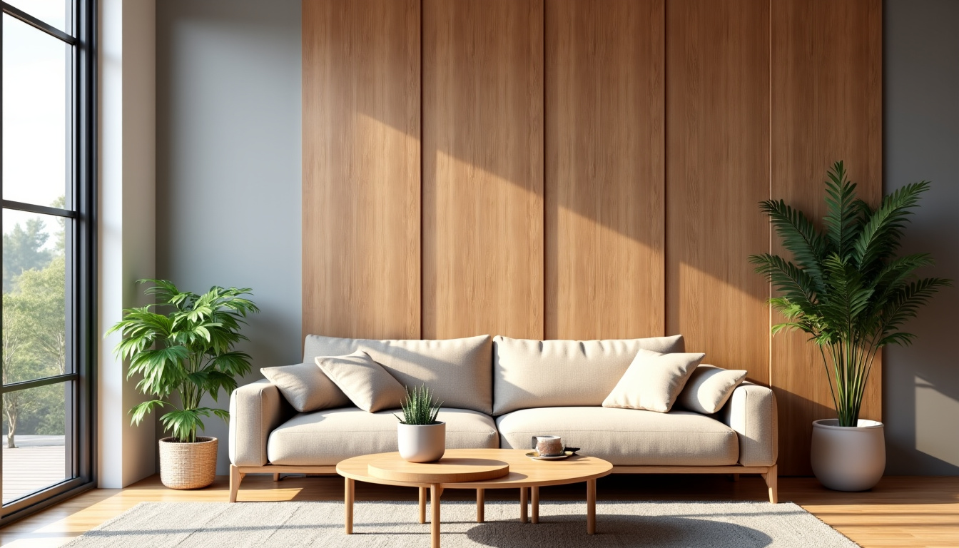 Installation de panneaux bois décoratifs dans un salon moderne