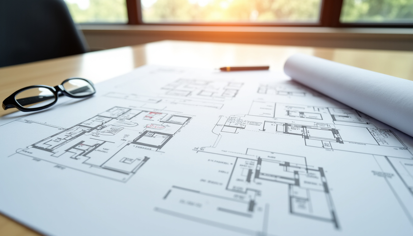 Plans techniques d’un chantier de construction avec annotations et récolements visibles