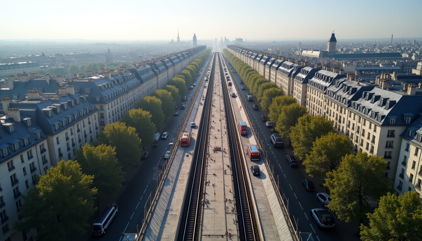 Vue aérienne de la ligne 6 du métro parisien en travaux en 2026