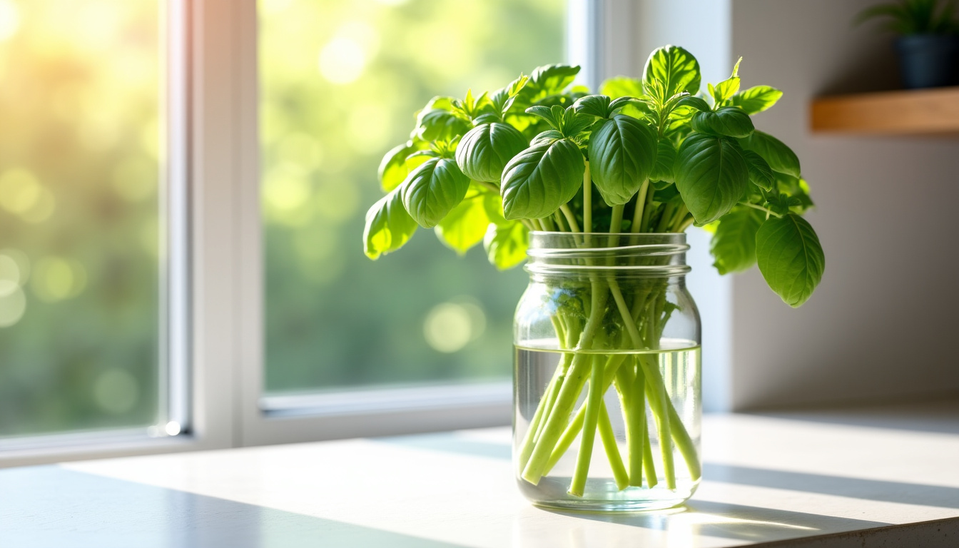 Basilic frais conservé dans un bocal d