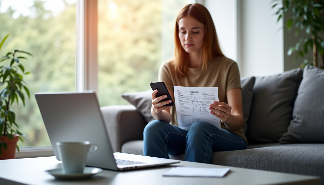 Illustration montrant une personne tenant un téléphone et lisant une facture ENGIE