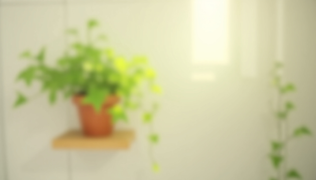 Lierre grimpant dans un pot en terre cuite posé sur une étagère murale dans des toilettes