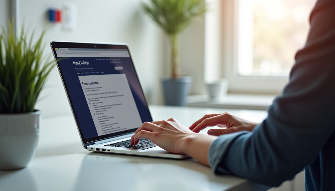 Personne remplissant son inscription en ligne sur le site France Travail depuis un ordinateur