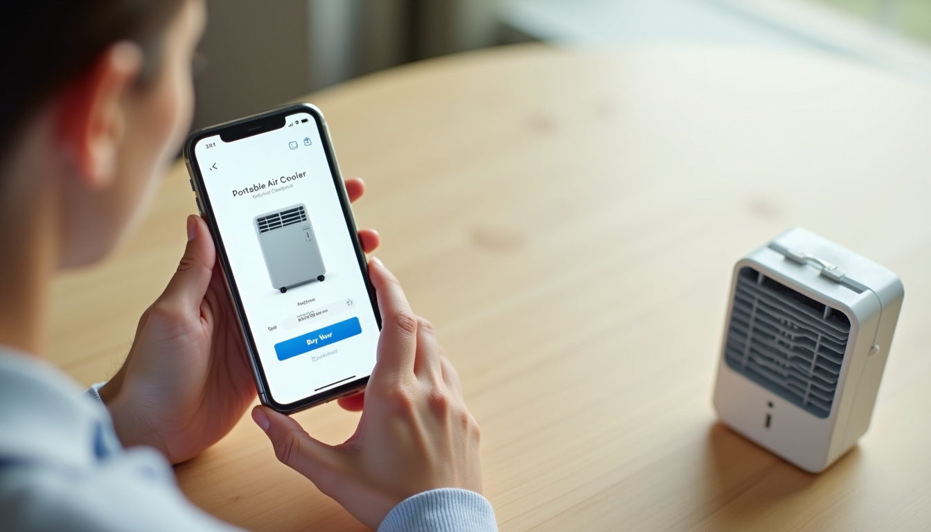 Personne utilisant un smartphone pour acheter un rafraîchisseur d