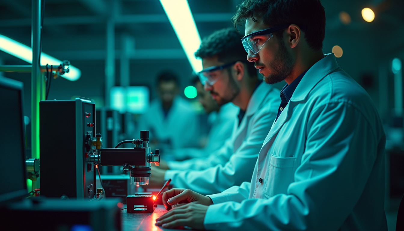 Étudiants de l'Institut d'Optique travaillant sur des expériences lasers en laboratoire