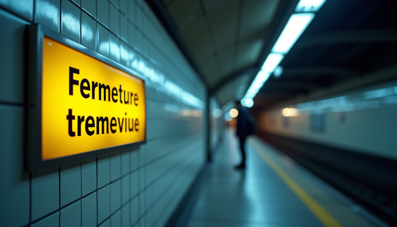 Panneau indicateur de fermeture temporaire sur la ligne 14 du métro parisien