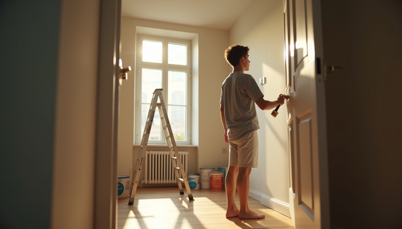 Personne bricolant dans son appartement un dimanche matin, un voisin frappe à la porte