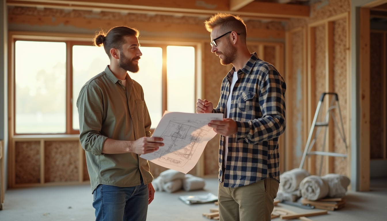 Réunion entre propriétaire et artisan sur un chantier de rénovation