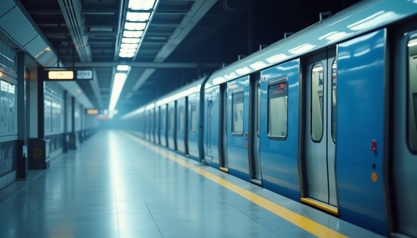 Train de la ligne 14 en station, avec portes palières fermées